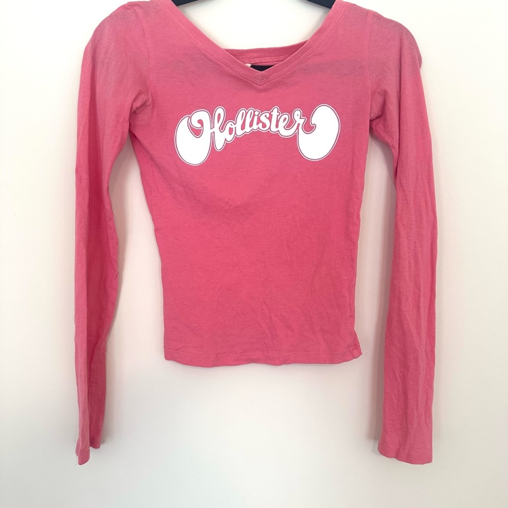 Vintage Hollister Pink Long Sleeve Graphic Cotton Tee
